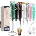 Milk Frother With Stand Handheld Frother Wand Drink Mixer Handheld Coffee Stirrers Electric Frother for Coffee Mixer Wand with 2 Whisk frother for protein powder-Green