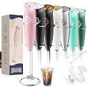 Milk Frother With Stand Handheld Frother Wand Drink Mixer Handheld Coffee Stirrers Electric Frother for Coffee Mixer Wand with 2 Whisk frother for protein powder-Pink