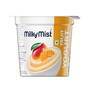 milky mist mango yoghurt  made with real fruits  zero preservatives  healthy amp delicious  smooth texture  100 g