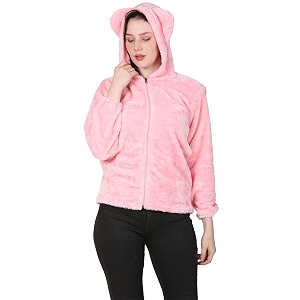 milkyway women fashionable winter fleece hoodie jacket pink_l