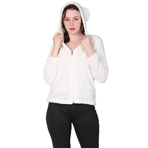 milky way women39s fleece hooded neck jacket hoddy_cat_white_small