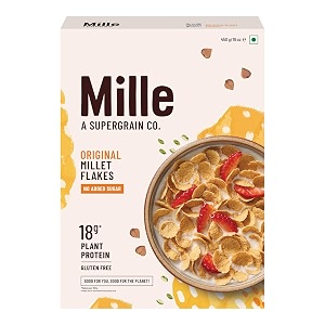 mille no added sugar original buckwheat breakfast flakes  gluten free  no corn  kuttu atta  high plant protein  low carbs  low gi millet grain  naturally cholesterol free  450 grams