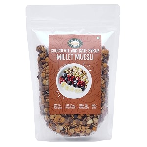 millet amma chocolate muesli 300g  millet breakfast cereal  coated with dark chocolate amp date syrup  gluten free  rich in fiber  no refined sugar