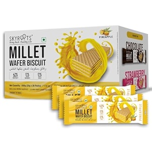 skyroots millet wafer biscuit pineapplecrunchy amp crispy snacknaturally gluten freeno maidamade with jowar amp bajraguilt-free anytime munchingpack of 20 x 25gmillet-based healthy cookies