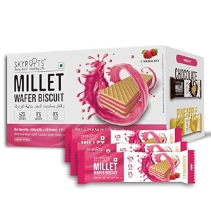skyroots millet wafer biscuit strawberrycrispy amp crunchy no maidanaturally gluten freemade with jowar amp bajraanytime guilt-free munchingpack of 20 x 25gmillet-based cookies for kids amp adults