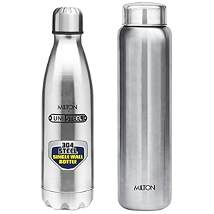 milton aqua 1000 single walled stainless steel fridge water bottle 950ml silver amp shine 1100 stainless steel water bottle 1075 ml silver combo