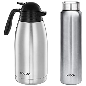 milton aqua 1000 single walled stainless steel fridge water bottle 950ml silver amp thermosteel carafe flask 2 litres silver combo