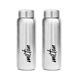milton aqua 750 stainless steel water bottle set of 2 750 ml each silver  100 leaf proof  office bottle  gym bottle  home  kitchen  hiking  treking travel