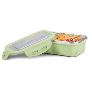 milton cool touch rectangular 400 stainless steel container 380 ml green  microwave safe  food grade  bpa free  refrigerator safe