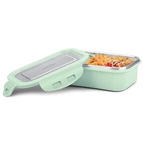 milton cool touch rectangular 400 stainless steel container 380 ml aqua green  microwave safe  food grade  bpa free  refrigerator safe