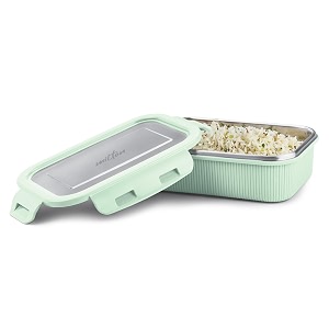 milton cool touch rectangular 600 stainless steel container 580 ml aqua green  microwave safe  food grade  bpa free  refrigerator safe