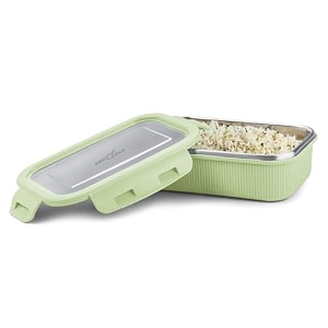 milton cool touch rectangular 600 stainless steel container 580 ml green  microwave safe  food grade  bpa free  refrigerator safe