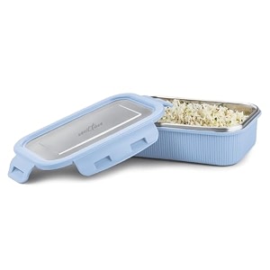 milton cool touch rectangular 600 stainless steel container 580 ml blue  microwave safe  food grade  bpa free  refrigerator safe