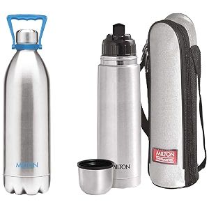 milton duo 2000 thermosteel 24 hours hot and cold water bottle with handle 186 litres silver amp milton thermosteel flip lid flask 1000 milliliters silver