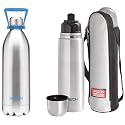 Milton Duo 2000 Thermosteel 24 Hours Hot and Cold Water Bottle with Handle, 1.86 litres, Silver &amp; milton thermosteel flip lid Flask, 1000 milliliters, Silver