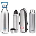 Milton Duo 2000 Thermosteel 24 Hours Hot and Cold Water Bottle with Handle, 1.86 litres, Silver&amp;milton Aqua 1000water Bottle, 1 pc, 950 ml, Silver&amp;milton thermosteel flip lid Flask, 1000 Ml, Silver