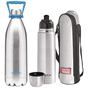 milton duo 2200 thermosteel 24 hours hot and cold water bottle with handle 202 litres silver amp milton thermosteel flip lid flask 750 milliliters silver
