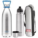MILTON Duo 2200 Thermosteel 24 Hours Hot and Cold Water Bottle with Handle, 2.02 litres, Silver &amp; Milton Thermosteel Flip Lid Flask, 750 Milliliters, Silver