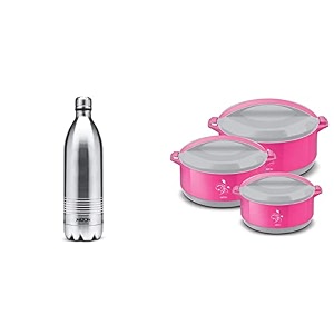 milton duo dlx 1000 thermosteel 24 hours hot and cold water bottle 1 litre silver amp milton divine jr inner steel casserole gift set of 3 pink