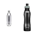 Milton Duo DLX 1000 Thermosteel 24 Hours Hot and Cold Water Bottle, 1 Litre, Silver+Milton Easy Grip 750 Stainless Steel Water Bottle, 750 ml, Black