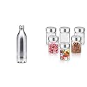 Milton Duo DLX 1000 Thermosteel 24 Hours Hot and Cold Water Bottle, 1 Litre, Silver &amp; Treo by Milton Cube Storage Glass Jar, Set of 6, 310 ml, Transparent