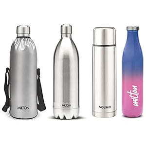 milton duo dlx 1500 thermosteel hot and cold water bottle 15ltrampamazon brand solimo plain lid flask 1000mlampmilton prudent 1100 thermosteel hot and cold water bottle 1023ml blue