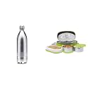 Milton Executive Lunch Box Soft Insulated Tiffin Box (2 SS Container,1 Microwave Safe Container),Gre &amp; Thermosteel Duo Deluxe-1000 Bottle Style Vacuum Flask, 1 Litre, Silver Combo