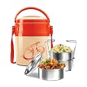 MILTON Odyssey Insulated Tiffin, 3 Stainless Steel Containers, 380 ml Each and 1 Papad Box, 200 ml, Ivory | PU Insulated | Food Grade | Easy to Carry | Hot &amp; Cold | Office | Outdoors | Food Grade