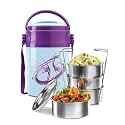 MILTON Odyssey Insulated Tiffin, 4 Stainless Steel Containers, 380 ml Each and 1 Papad Box, 200 ml, Blue | PU Insulated | Food Grade | Easy to Carry | Hot &amp; Cold | Office | Outdoors | Food Grade