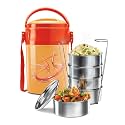 MILTON Odyssey Insulated Tiffin, 5 Stainless Steel Containers, 360 ml Each, Orange | PU Insulated | Food Grade | Easy to Carry | Hot &amp; Cold | Office | Outdoors