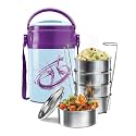 Milton Odyssey Insulated Tiffin, 5 Stainless Steel Containers, 360 ml Each, Blue | PU Insulated | Food Grade | Easy to Carry | Hot & Cold | Office | Outdoors