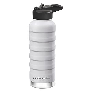 milton pebble 940 thermosteel 24 hours hot and cold water bottle with spout lid 940 ml white