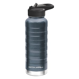 milton pebble 940 thermosteel 24 hours hot and cold water bottle with spout lid 940 ml blue