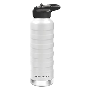 milton pebble 530 thermosteel 24 hours hot and cold water bottle with spout lid 530 ml white