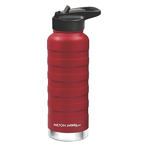 milton pebble 940 thermosteel 24 hours hot and cold water bottle with spout lid 940 ml red