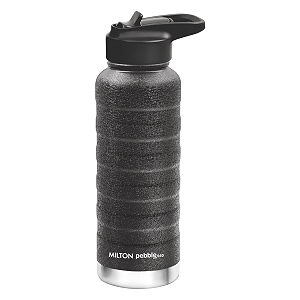 milton pebble 940 thermosteel 24 hours hot and cold water bottle with spout lid 940 ml black