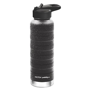 milton pebble 530 thermosteel 24 hours hot and cold water bottle with spout lid 530 ml black