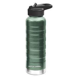 milton pebble 530 thermosteel 24 hours hot and cold water bottle with spout lid 530 ml green