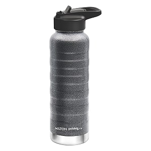 milton pebble 710 thermosteel 24 hours hot and cold water bottle with spout lid 710 ml grey
