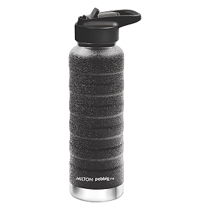 milton pebble 710 thermosteel 24 hours hot and cold water bottle with spout lid 710 ml black