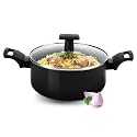 MILTON Pro cook Granito Non Stick Induction Biryani Pot with Glass Lid, 22 Cm, 3.5 litres, Black | Food Grade | Dishwasher | Flame | Hot Plate Safe