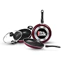 Milton Pro Cook Kitchen Pride Set of 3 Non Stick Cookware | PFOA Free Coating, Non Induction | Includes Nonstick Tawa, Fry Pan, Kadhai with Glass Lid, Nylon Laddle &amp; Spatula I Peach Color