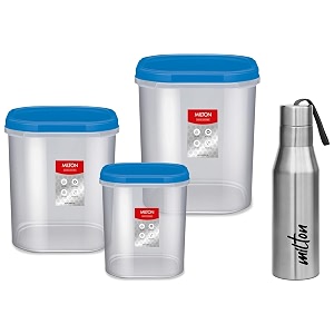 milton quadra storage container set of 3 2000 ml 3000 ml 4000 ml blue amp milton super 1000 stainless steel water bottle 1000 ml silver