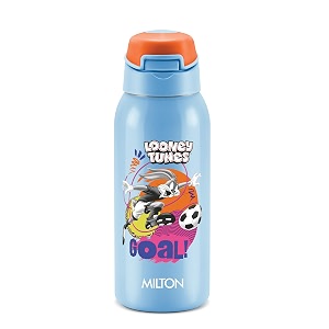 milton sportive 400 thermosteel vacuum insulated water bottle 400 ml hot amp cold spill amp leakproof water bottle for kids school travel bottle sky blue with looney tunes print