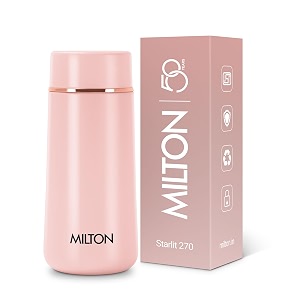 milton starlit 270 thermosteel compact isi certified water bottle vacuum insulated hot and cold i ss304 stainless steel leak proof i 260 ml pink