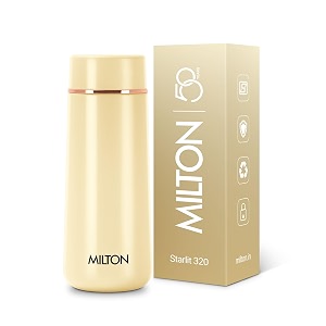milton starlit 320 thermosteel compact isi certified water bottle vacuum insulated hot and cold i ss304 stainless steel leak proof i 310 ml ivory