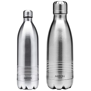 milton thermosteel duo deluxe-1000 bottle style vacuum flask 1 litre silver  milton duo dlx 350 bottle 350 ml silver
