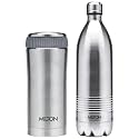Milton Thermosteel Optima Flask, 350ml, Steelplain,Silver+Milton Duo DLX 1000 Thermosteel 24 Hours Hot and Cold Water Bottle, 1 Litre, Silver
