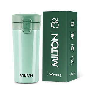 milton thermosteel vacuum insulated stainless steel coffee mug travel with strainer isi certified hot amp cold anti skid bottom spill proof and rustproof 300 ml light green
