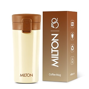 milton thermosteel vacuum insulated stainless steel coffee mug travel with strainer isi certified hot amp cold anti skid bottom spill proof and rustproof 350 ml ivory